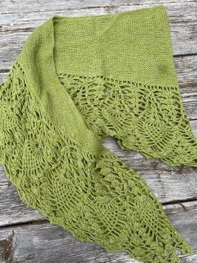 Lime Green Knit Lace Scarf Wrap - Unbranded. Hand knit.
